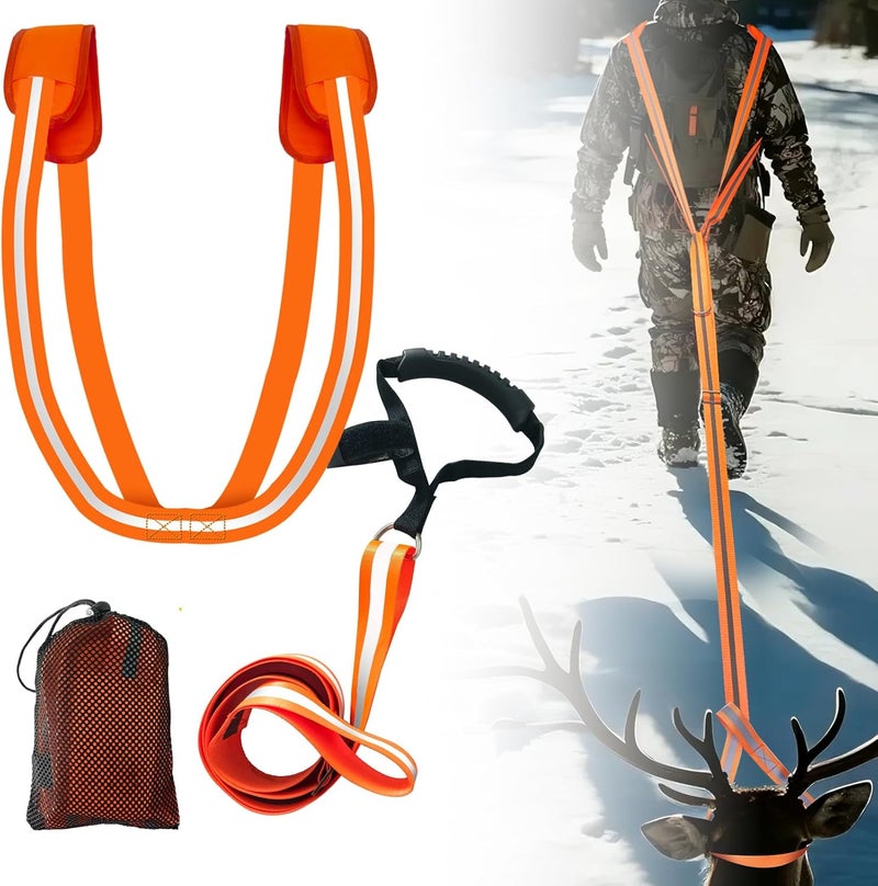 Vecacosic Deer Drag Strap And Harness Heavy Duty Safety Reflective Orange Deer Dragging Rope with Widen and Extended Shoulder Pads, Hunting Accessories Gift for Hunters, 500lbs Load Capacity - Image 1